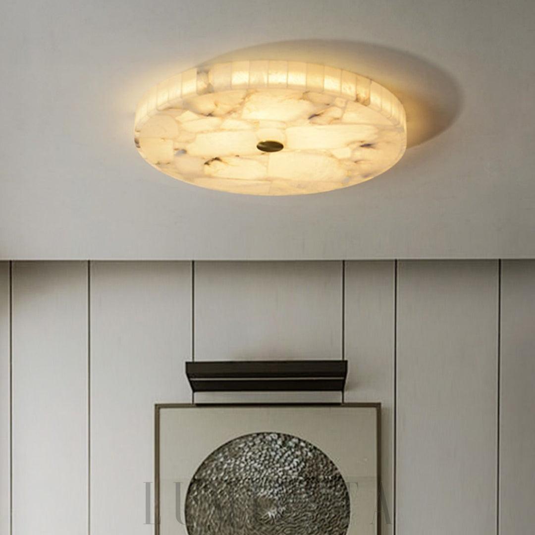 Lampa sufitowa z alabastru okrągła biała ciepłe i zimne światło