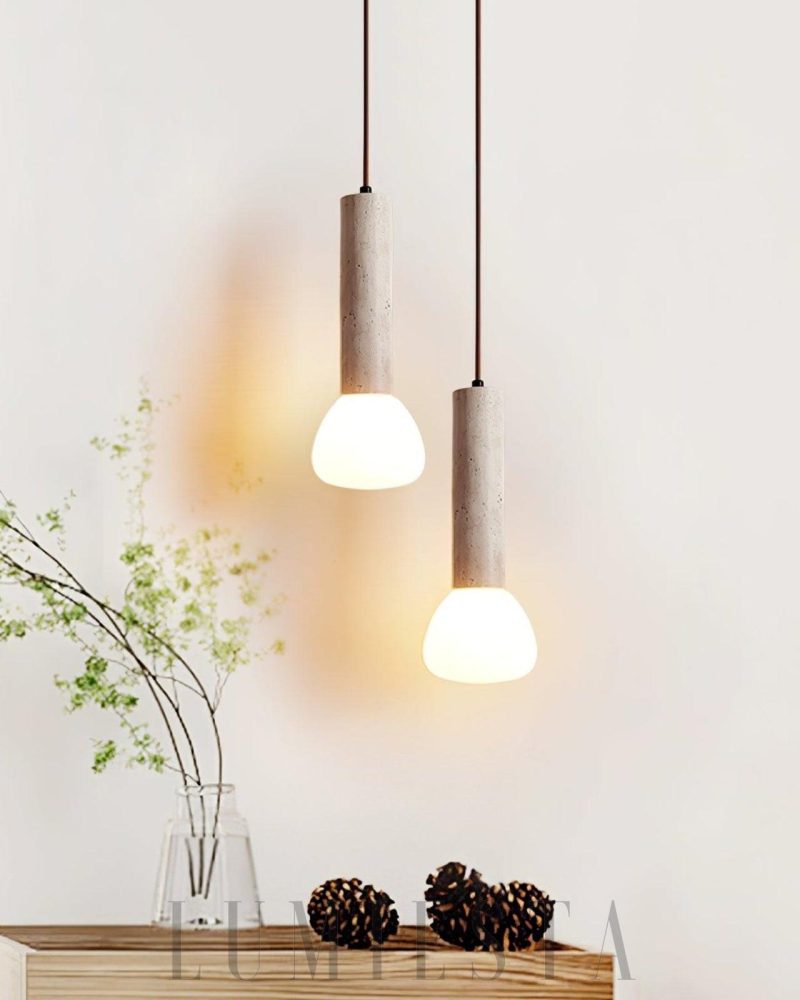 Lampa wisząca z travertynu w minimalistycznym stylu beżowa