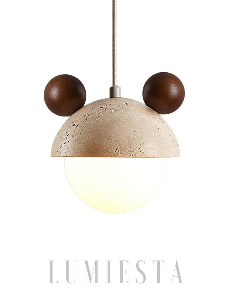 Lampa wisząca Domiere z travertynu i drewnianymi akcentami