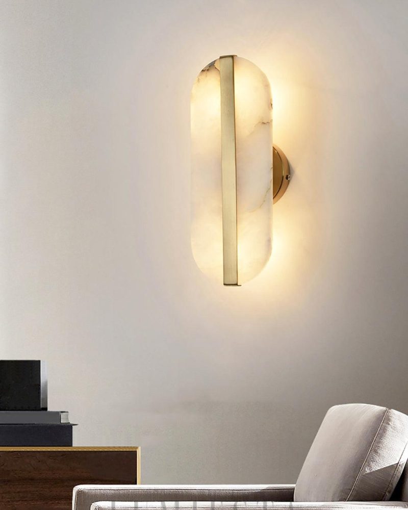 Lampa ścienna Mosiądz z alabastrowym kloszem 13cm x 40cm