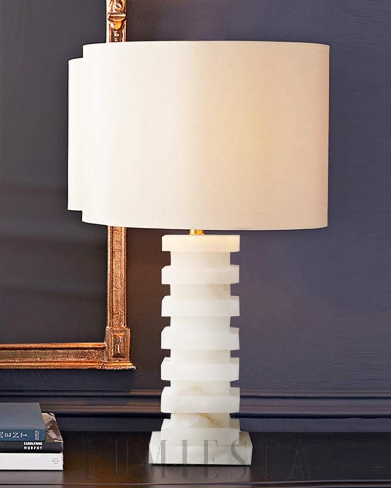 Lampa stołowa z alabastru w nowoczesnym stylu 65 cm biała