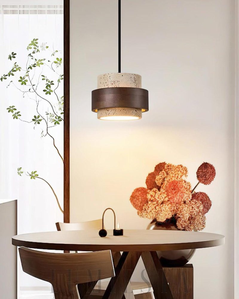 Lampa wisząca Cylinder Stonova z travertynu i drewna 17cm 60cm 80cm 100cm