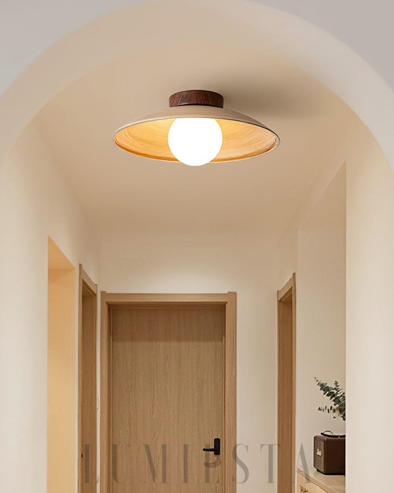 Lampa sufitowa vintage z drewna o średnicy 30 cm beżowa