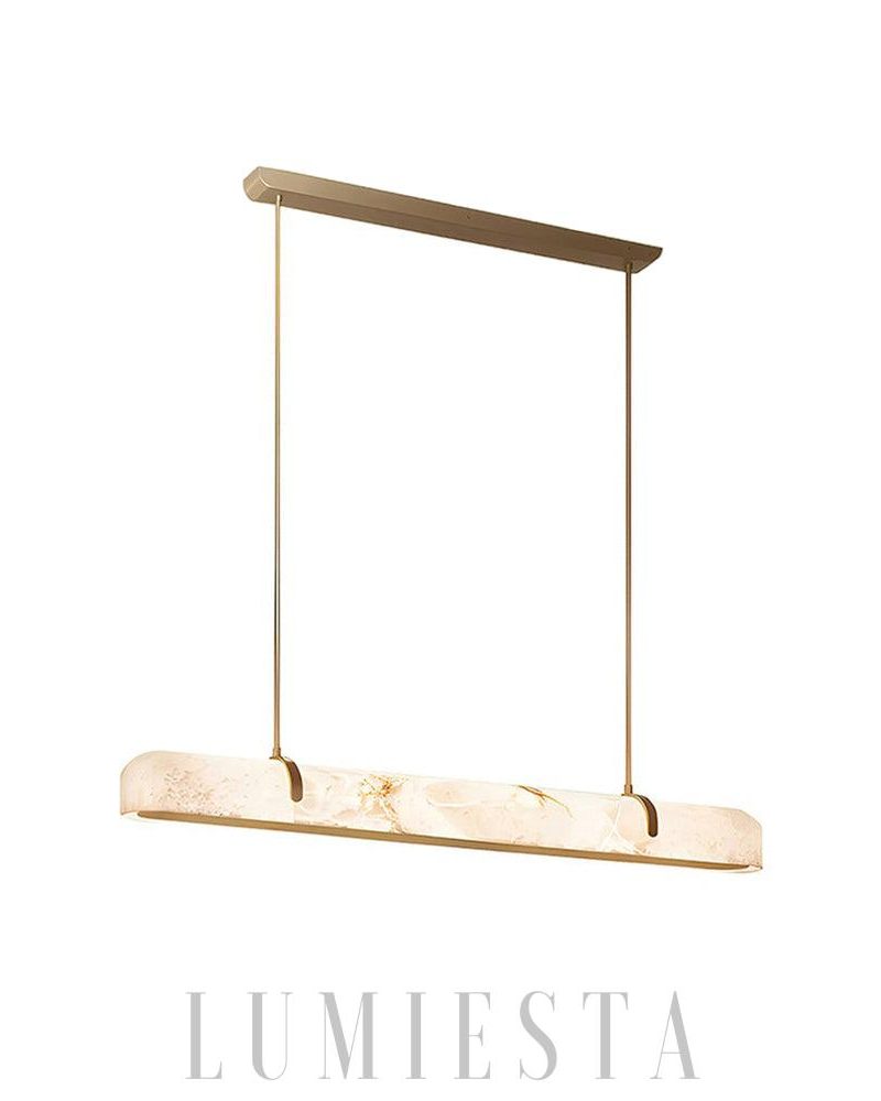 Lampa wisząca Alabaster Linear mosiądz 90cm ciepłe światło