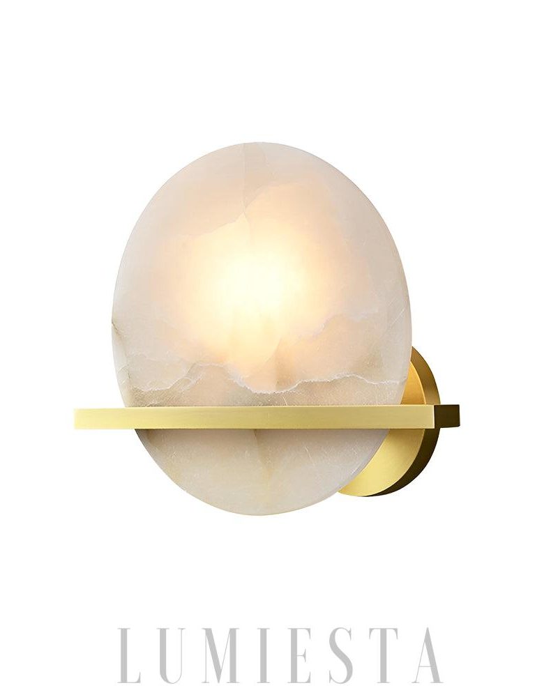 Lampa Ścienna Savion Okrągła z Alabastru Mosiężna 20cm