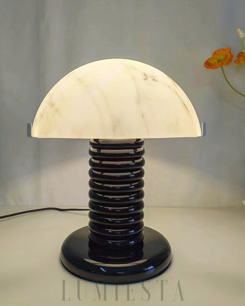 Nowoczesna lampa stołowa Alabaster z czarną podstawą 30cm