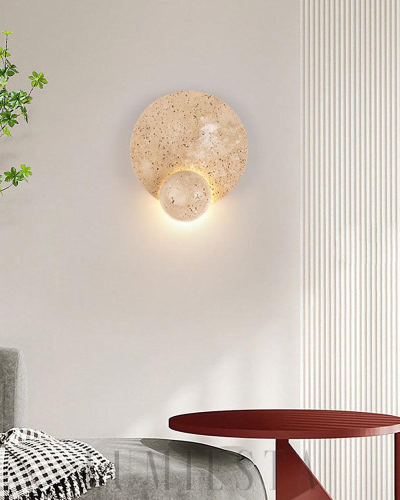 Lampa ścienna okrągła z trawertynu w stylu boho 22cm
