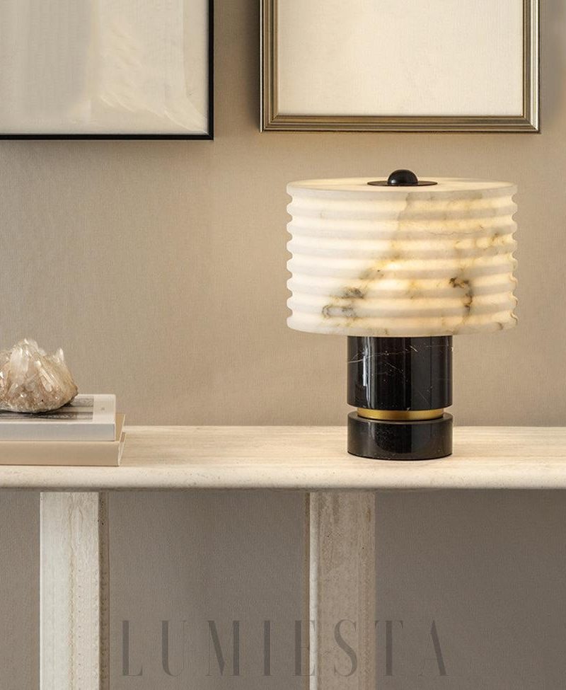 Lampa Stołowa Alabaster Outela Mosiądz Stylowa Czarna i Biała