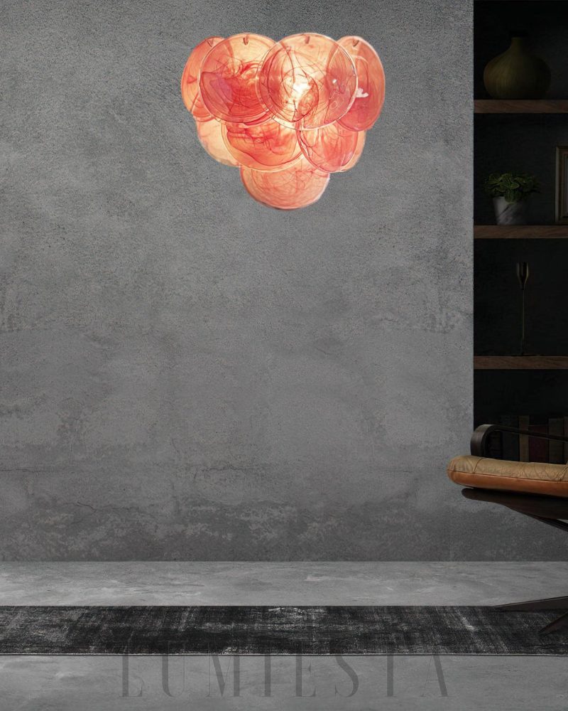 Różowa Vintage Lampa Ścienna Murano Z Kolorowymi Dyskami
