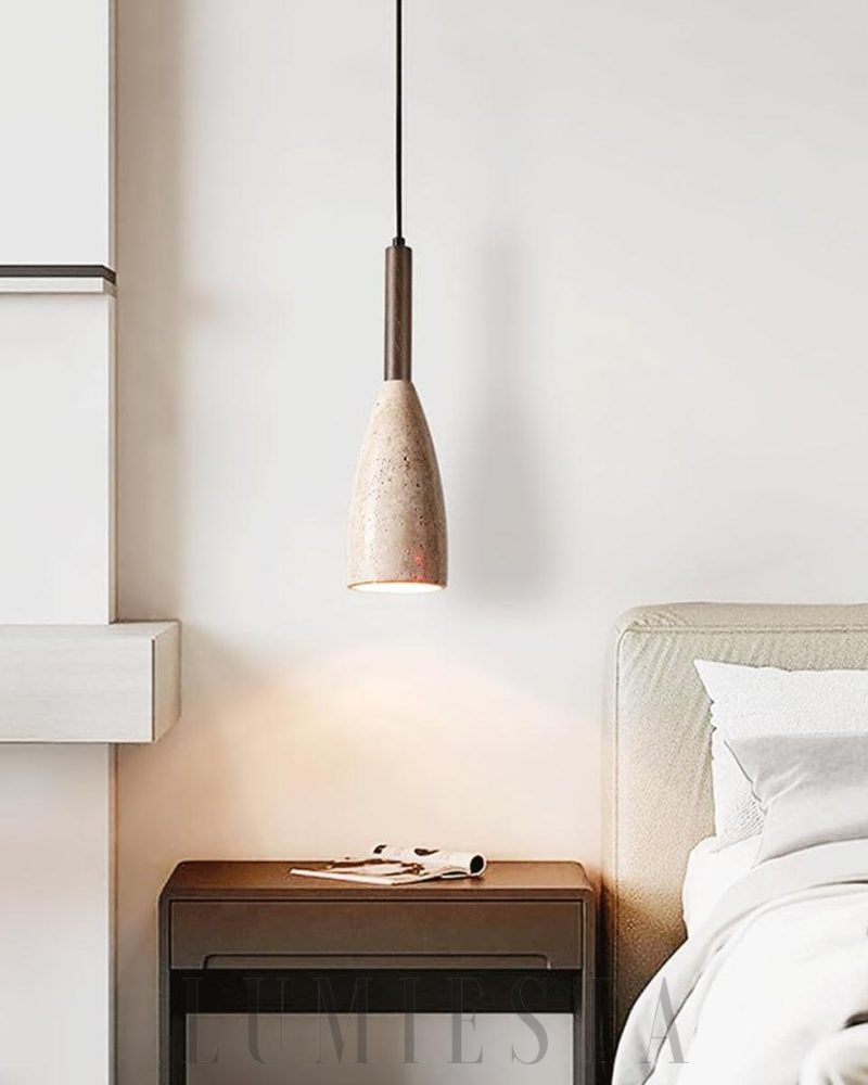 Lampa wisząca Stone Cave z trawertynu i drewnem 10cm 27cm