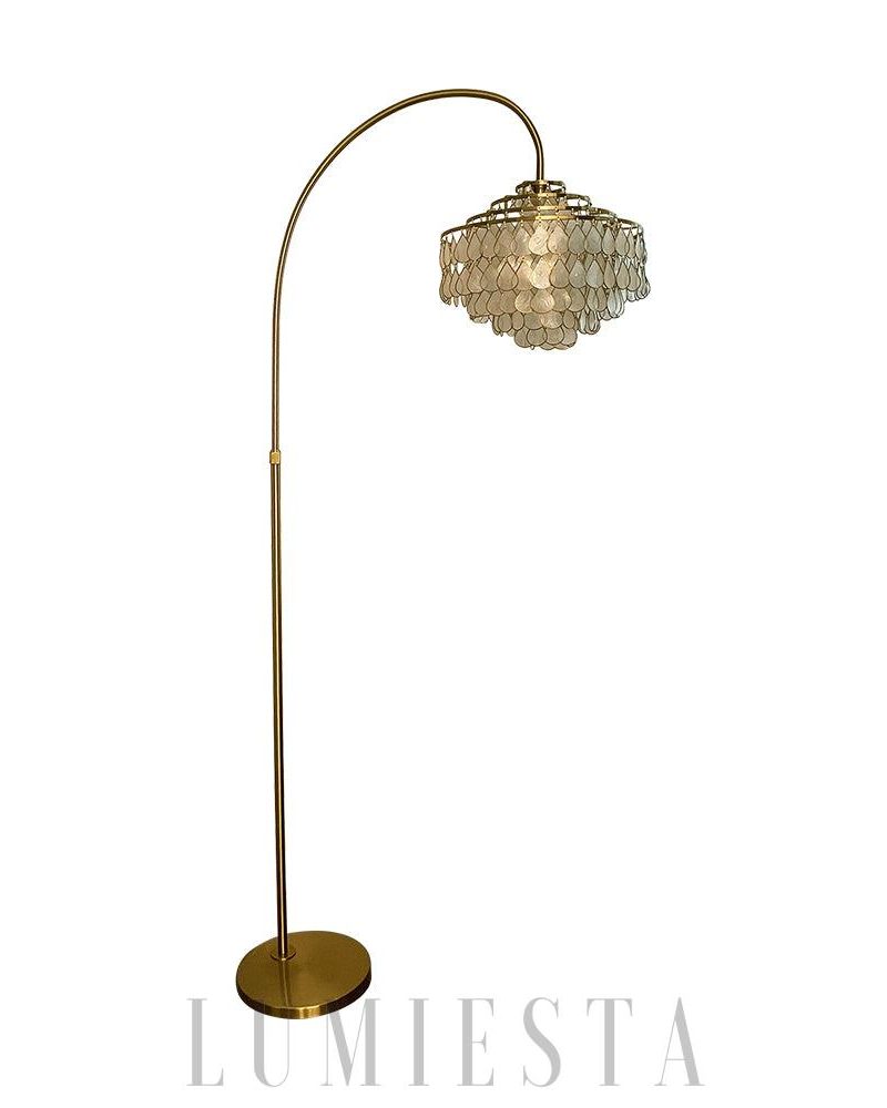 Lampa podłogowa Shell Teardrops w stylu złotym i białym