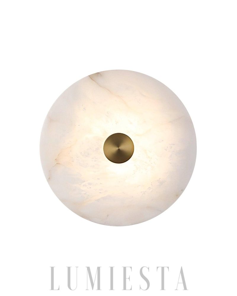 Lampa ścienna alabastrowa w kształcie dysku Biały Złoty