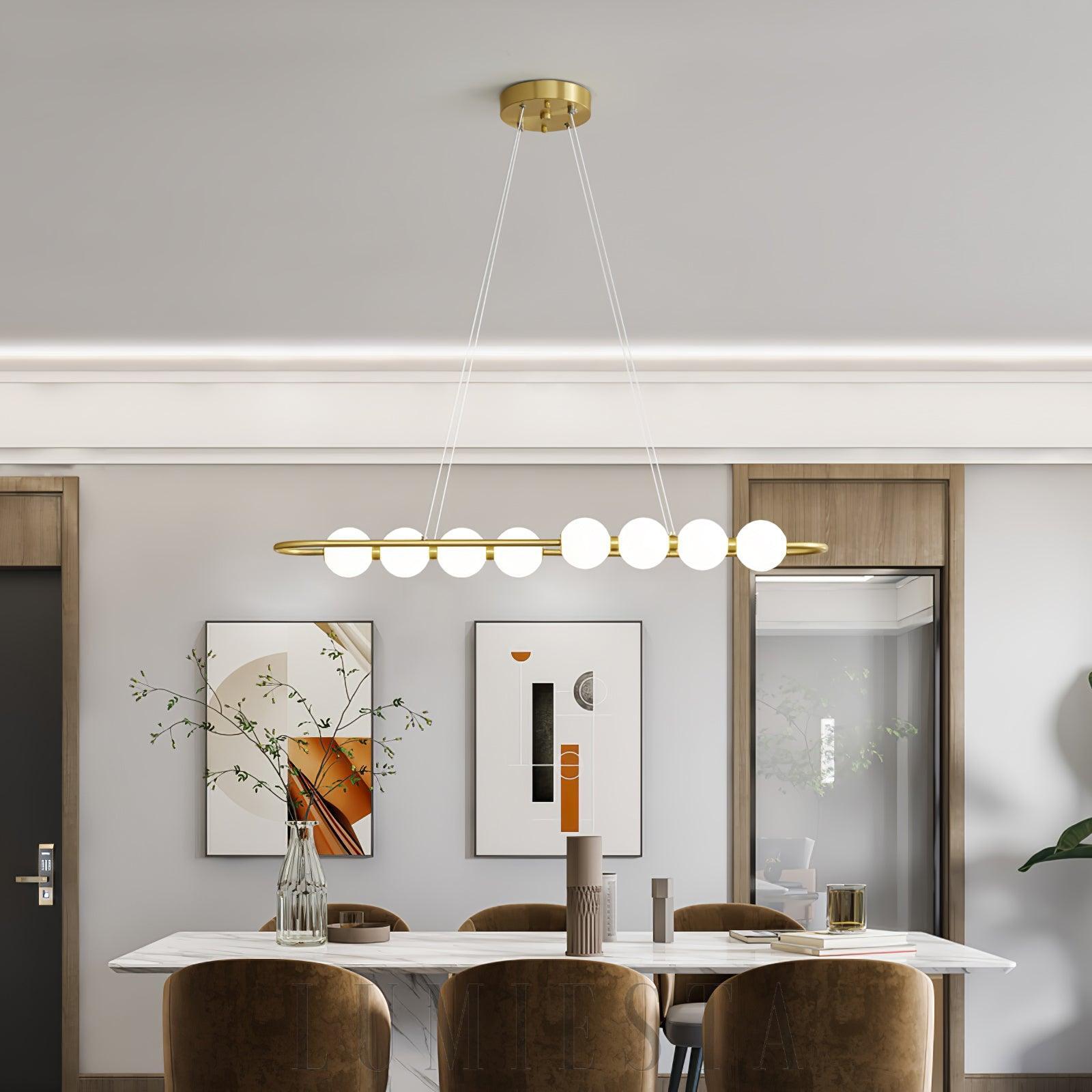 Lampa wisząca Pearl Chain w mosiężnym stylu z akrylowymi kulami