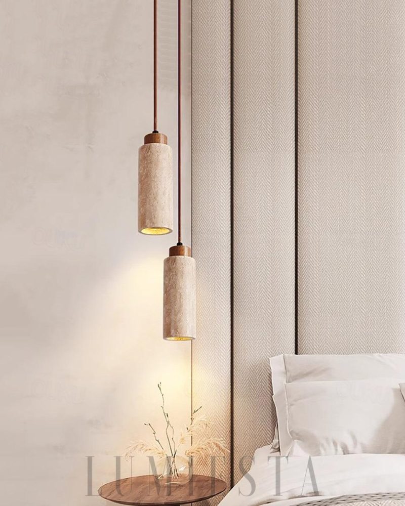 Naturalna lampa wisząca z trawertynu w stylu nowoczesnym