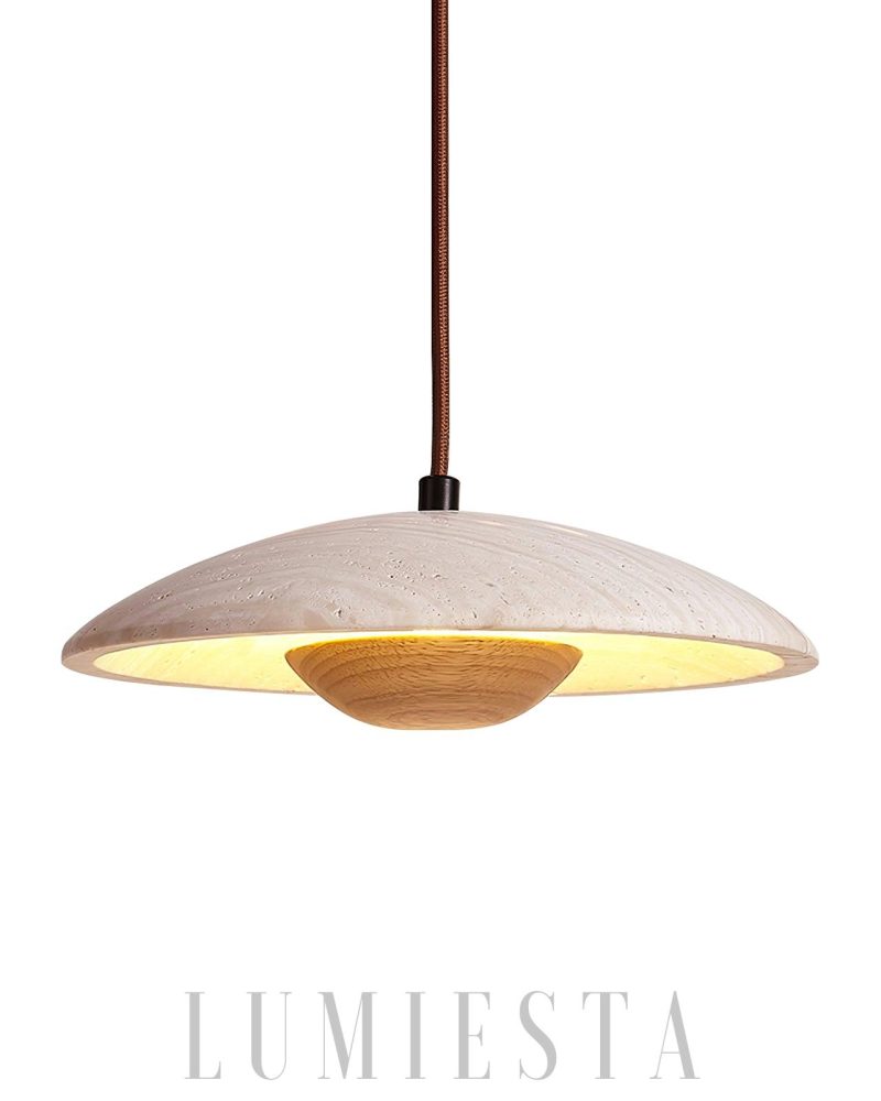 Lampa wisząca Solara z drewna i trawertynu 25cm ciepłe światło