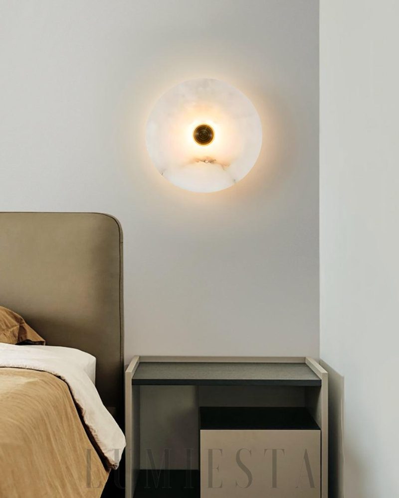 Lampa Ścienna Okrounda Alabastrowa Złoto Biała Ciepła Zimna