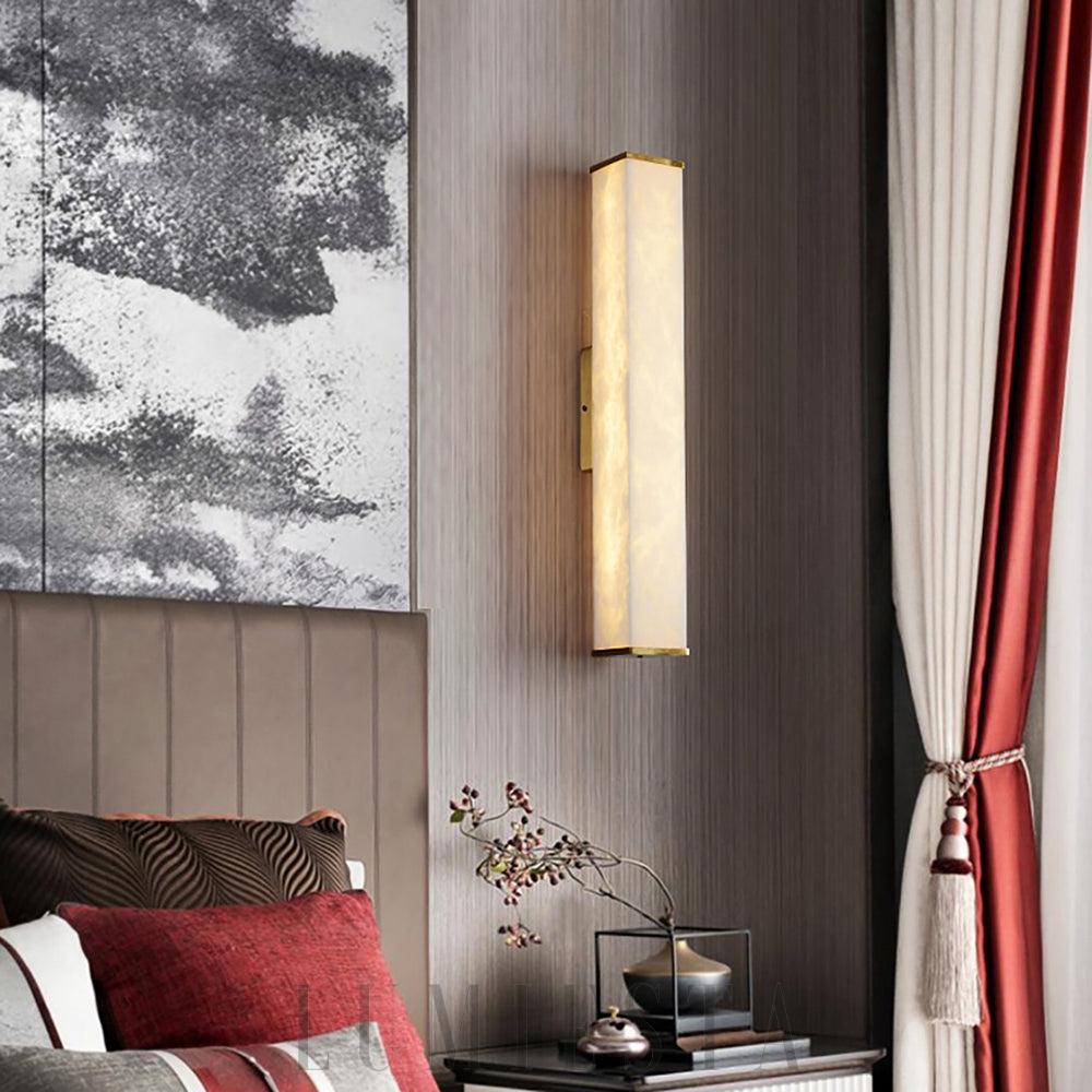 Lampa ścienna Cuboid Alabaster w stylu nowoczesnym Mosiądz