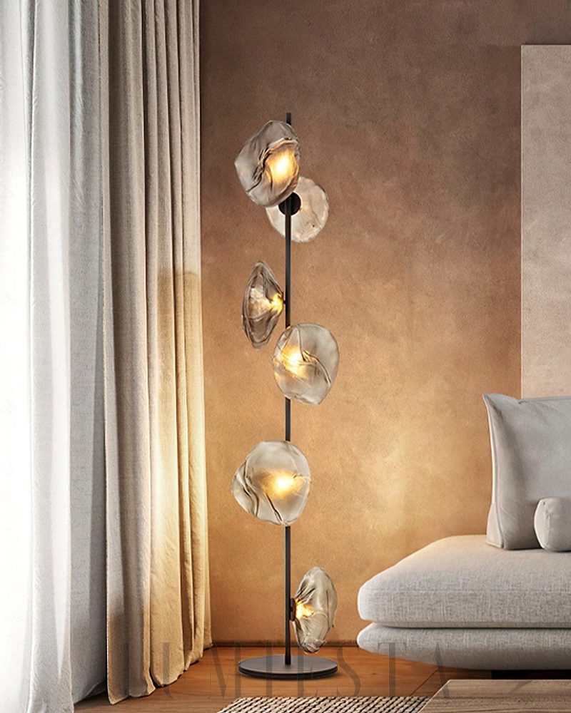 Lampa Podłogowa Szklane Płatki Złota Przezroczysta 3 Głów 180cm