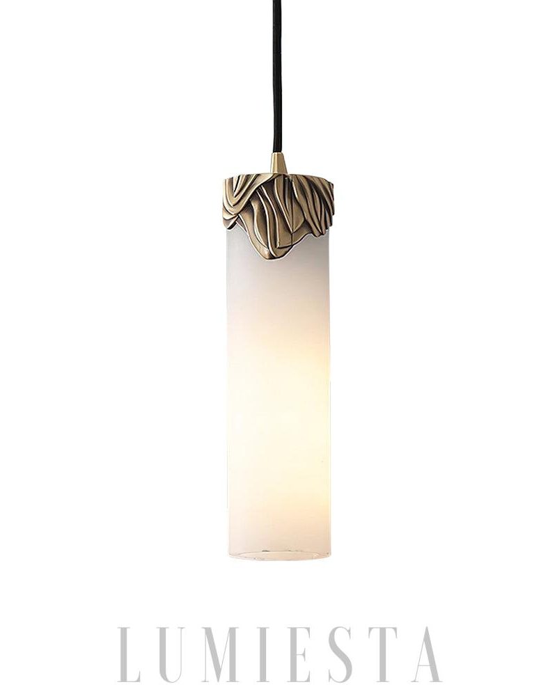 Lampa wisząca cylindryczna Dansani Lyra z alabastru mosiądzu