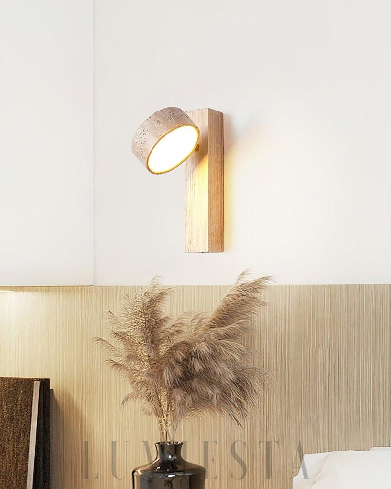 Lampa ścienna Grove Beam z travertynu i drewna 10cm 23cm