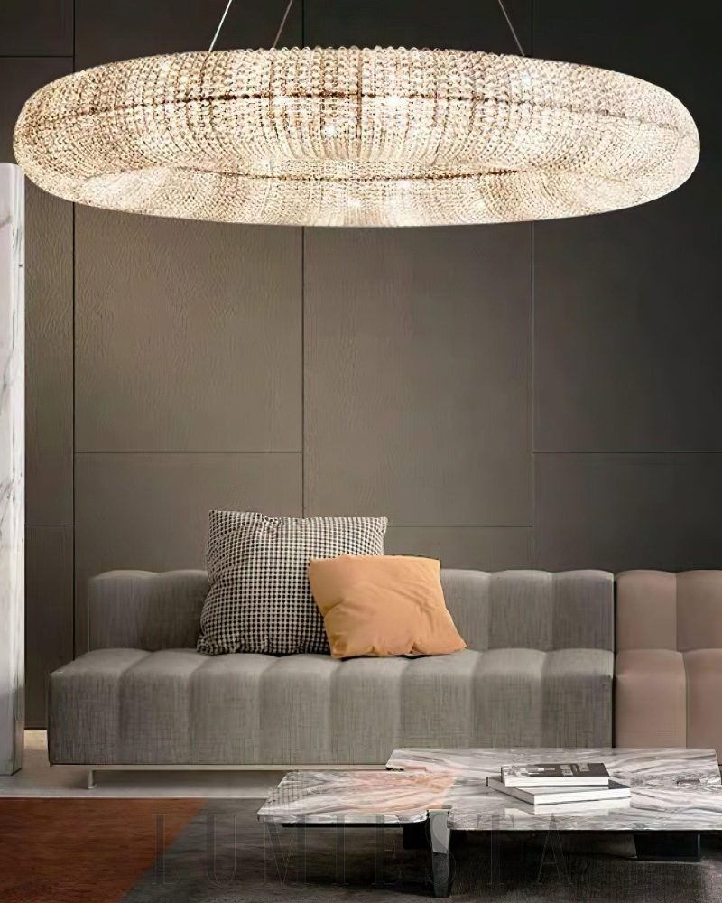 Elegancka Przydymiona Kryształowa Lampa Wisząca Okrągła 104cm