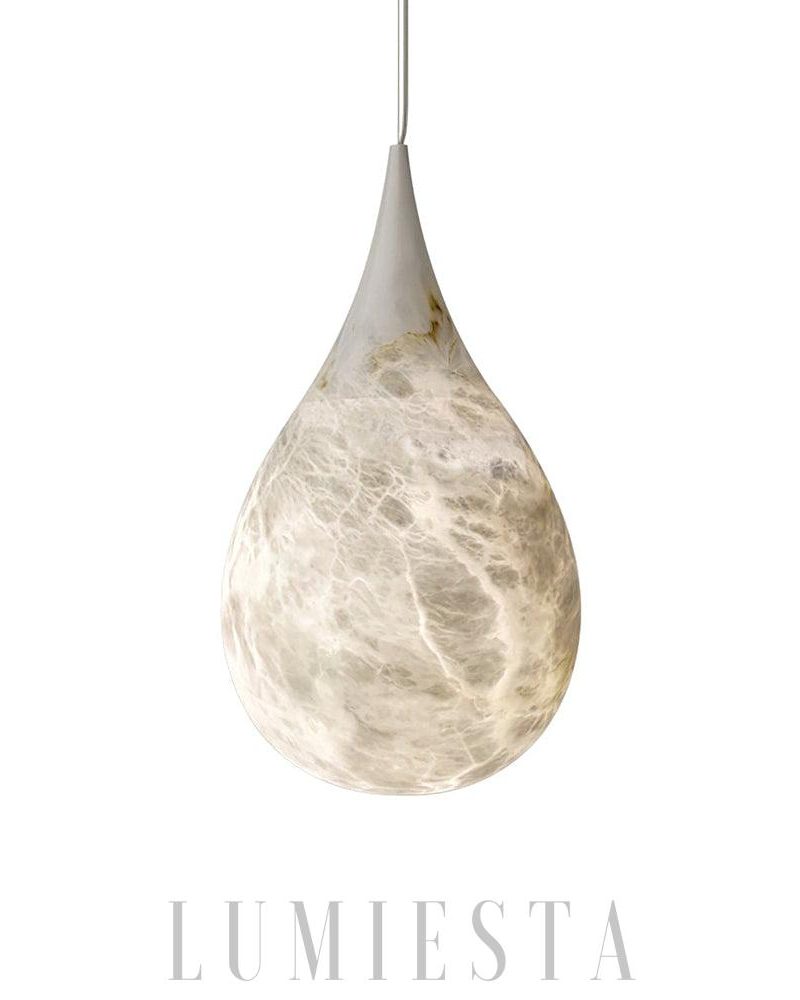 Lampa wisząca Alabaster kropla elegancka biała 18cm 34cm