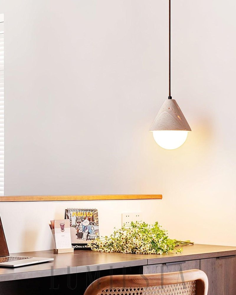Elegancka lampa wisząca z travertynu i szkła 16cm beżowa