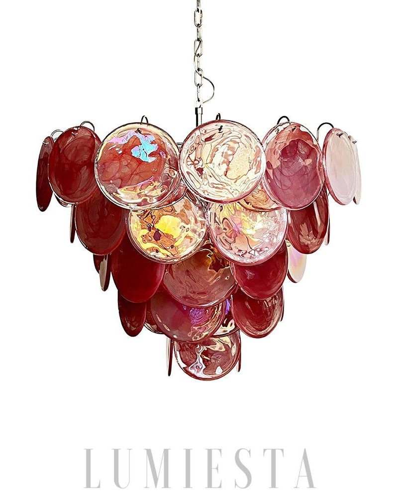 Różowy Lampa Wisząca Dysk Murano 70cm Stylowy Akcent