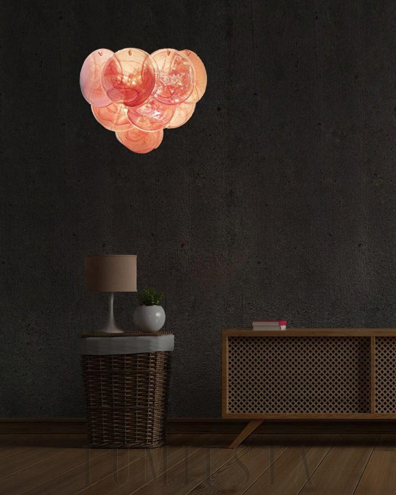 Różowa Vintage Lampa Ścienna Murano Z Kolorowymi Dyskami