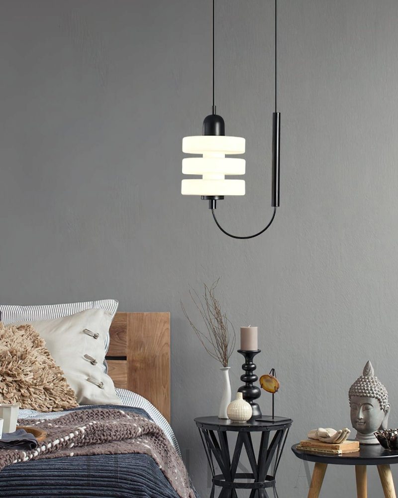 Lampa wisząca szklana w stylu japońskim minimalistycznym czarna biała