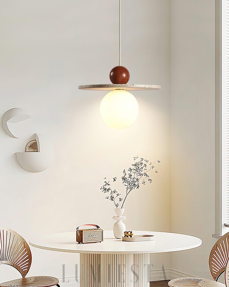 Lampa wisząca Ora w stylu nowoczesnym z travertynu i drewna