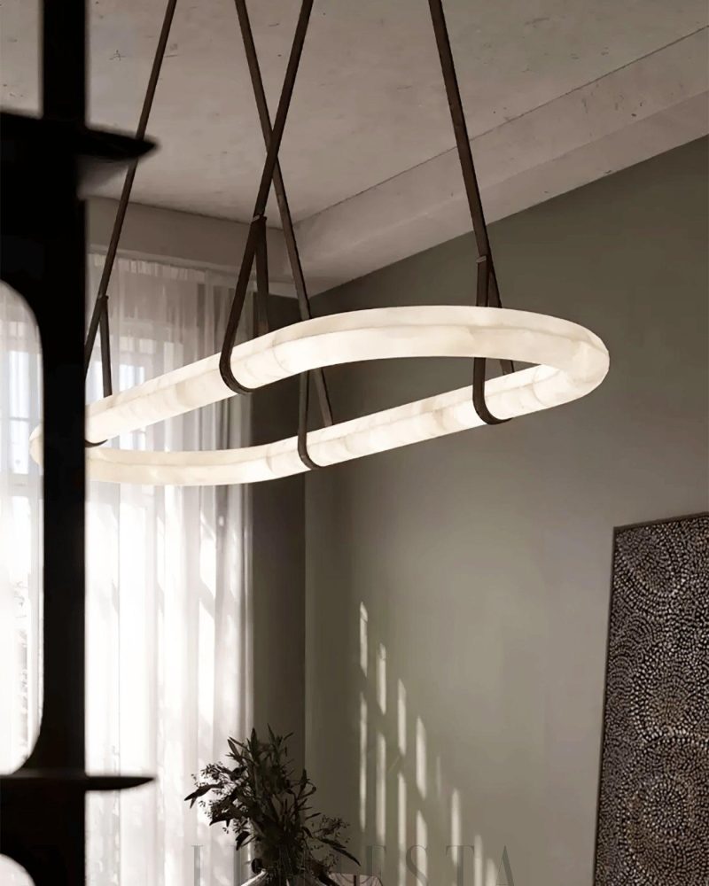 Aurelia - lampa wisząca w stylu nowoczesnym ovalna z alabastru