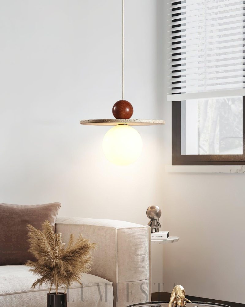Lampa wisząca Ora w stylu nowoczesnym z travertynu i drewna