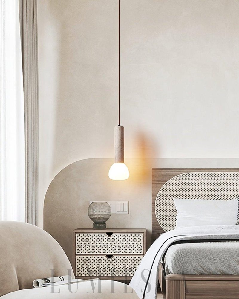 Lampa wisząca z travertynu w minimalistycznym stylu beżowa