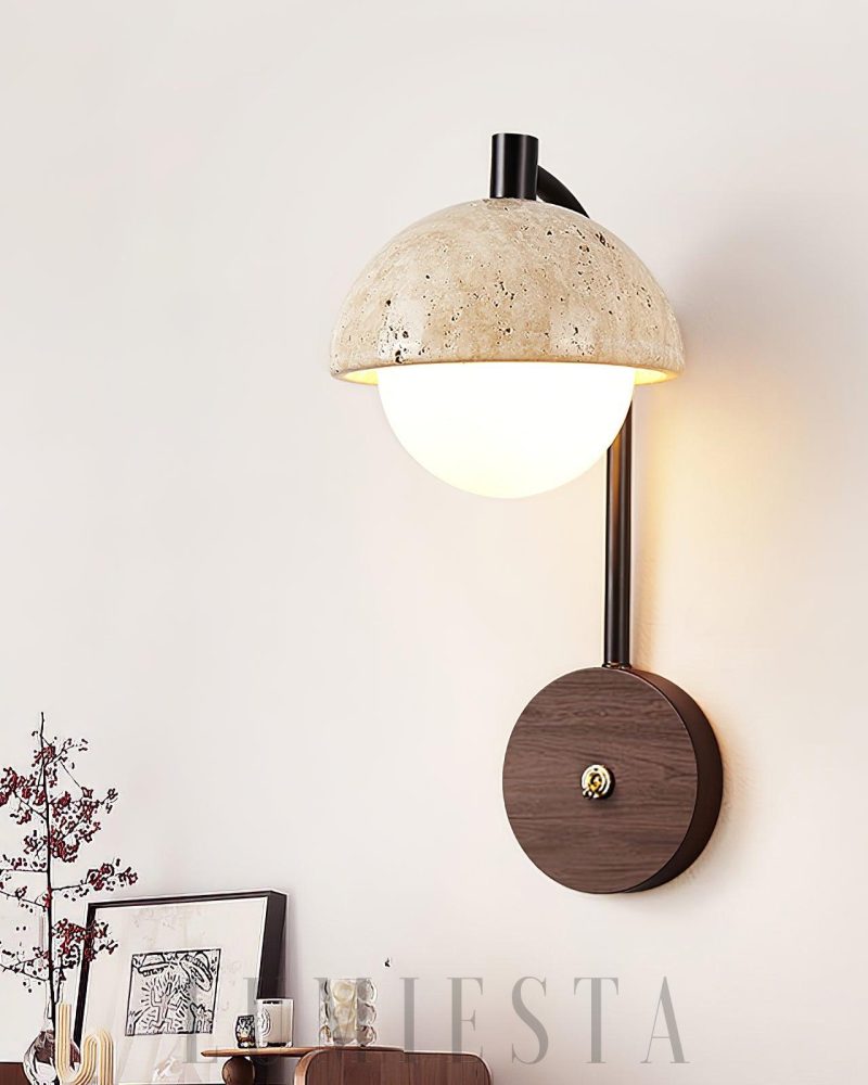 Lampa ścienna Travertine Wella w stylu nowoczesnym z drewna orzechowego