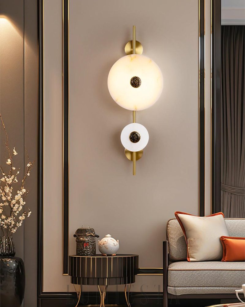 Lampa ścienna Alabaster Eclipse okrągła złota i biała 30cm