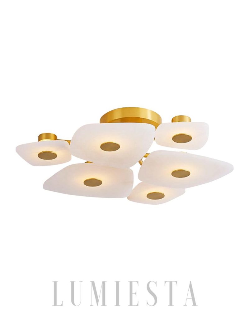 Lampa sufitowa Alabaster Holmdel w złotej ramie 70 5cm