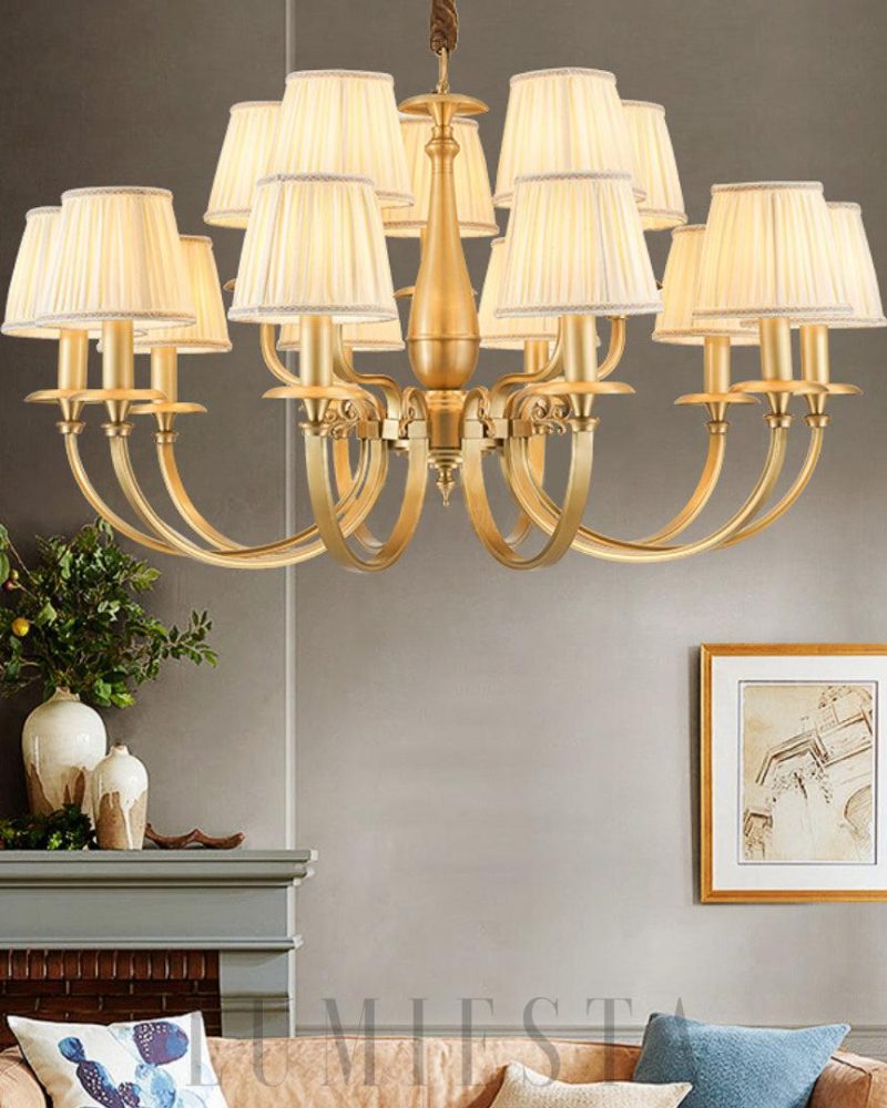 Elegancki żyrandol mosiężny z plisowanym abażurem 48cm 73cm 82cm 93cm