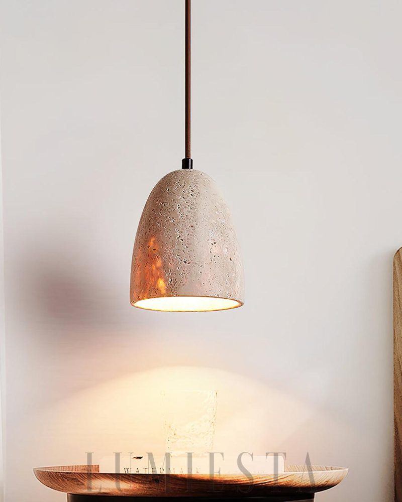Lampa wisząca Grace z beżowym kloszem z trawertynu 12cm