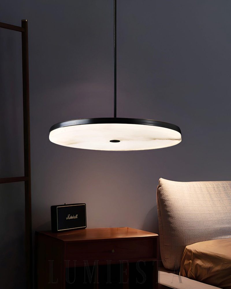 Lampa wisząca Manhattan Alabaster okrągła czarna biała 20 25 30 cm