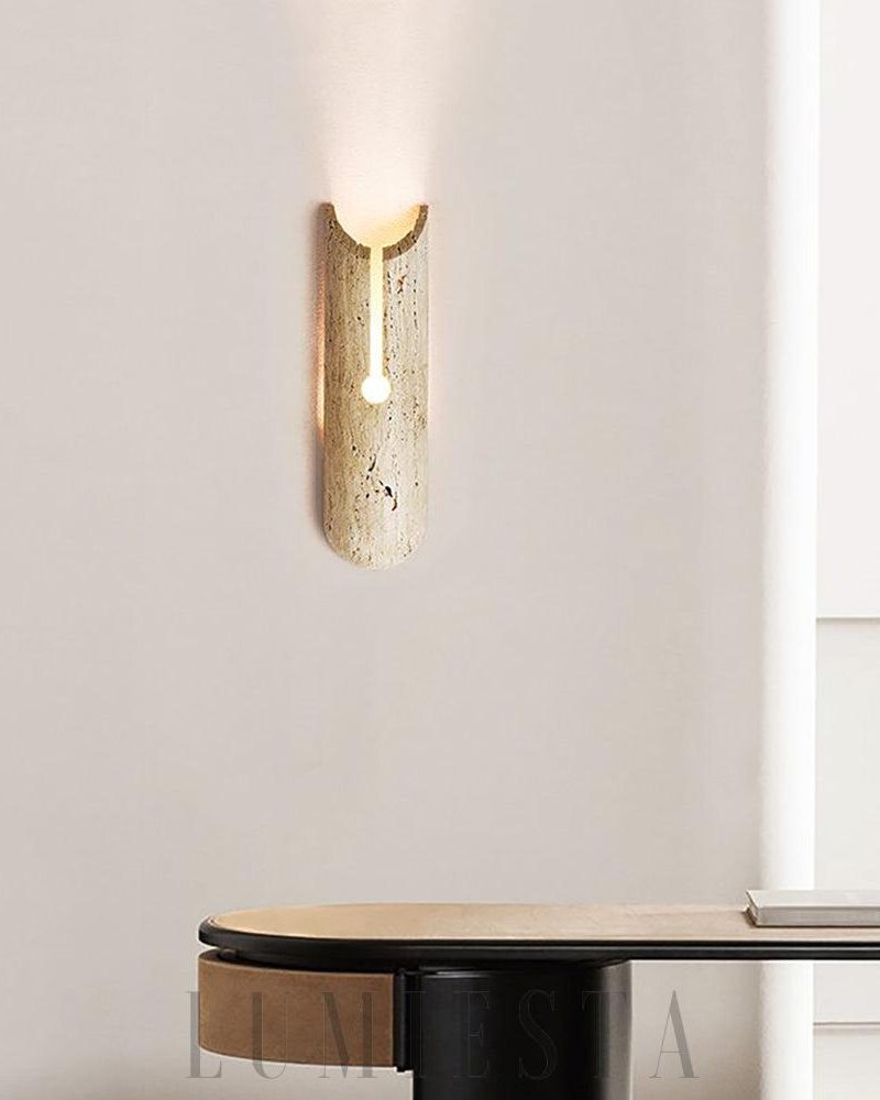 Lampa ścienna beżowa cylindryczna z trawertynu Y kształt 35cm