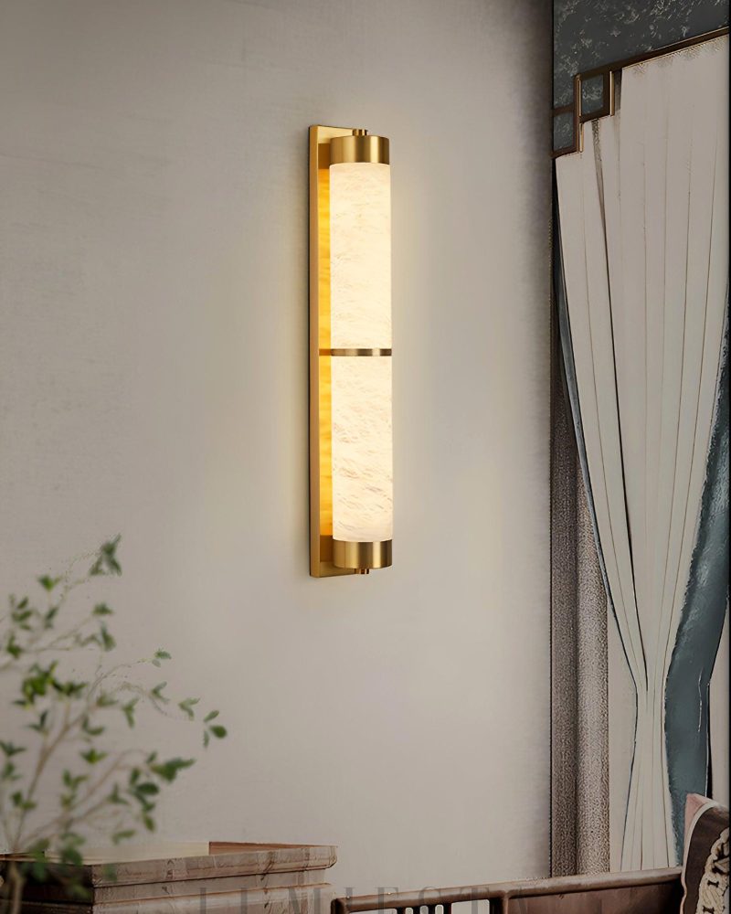 Nowoczesna lampa ścienna cylindryczna alabastrowa mosiężna