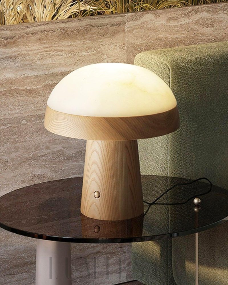 Lampa stołowa Mushroom Cloud z alabastru w kolorze orzechowym