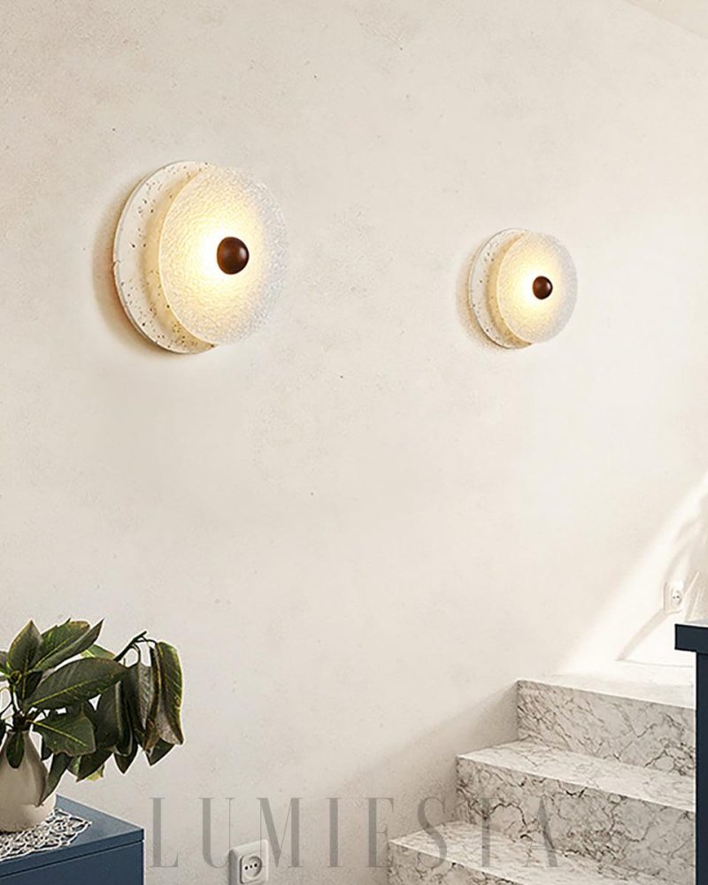Lampa ścienna Aurora w kształcie okrągłym z travertynu 33cm