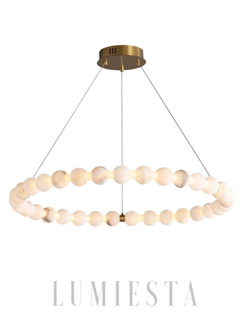 Peala - lampa wisząca okrągła z alabastrowymi perłami