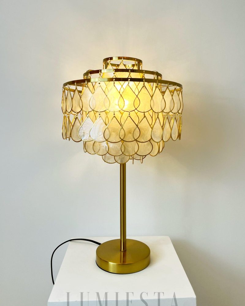 Lampa stołowa Shell Teardrop Złota 30cm Elegancki Design