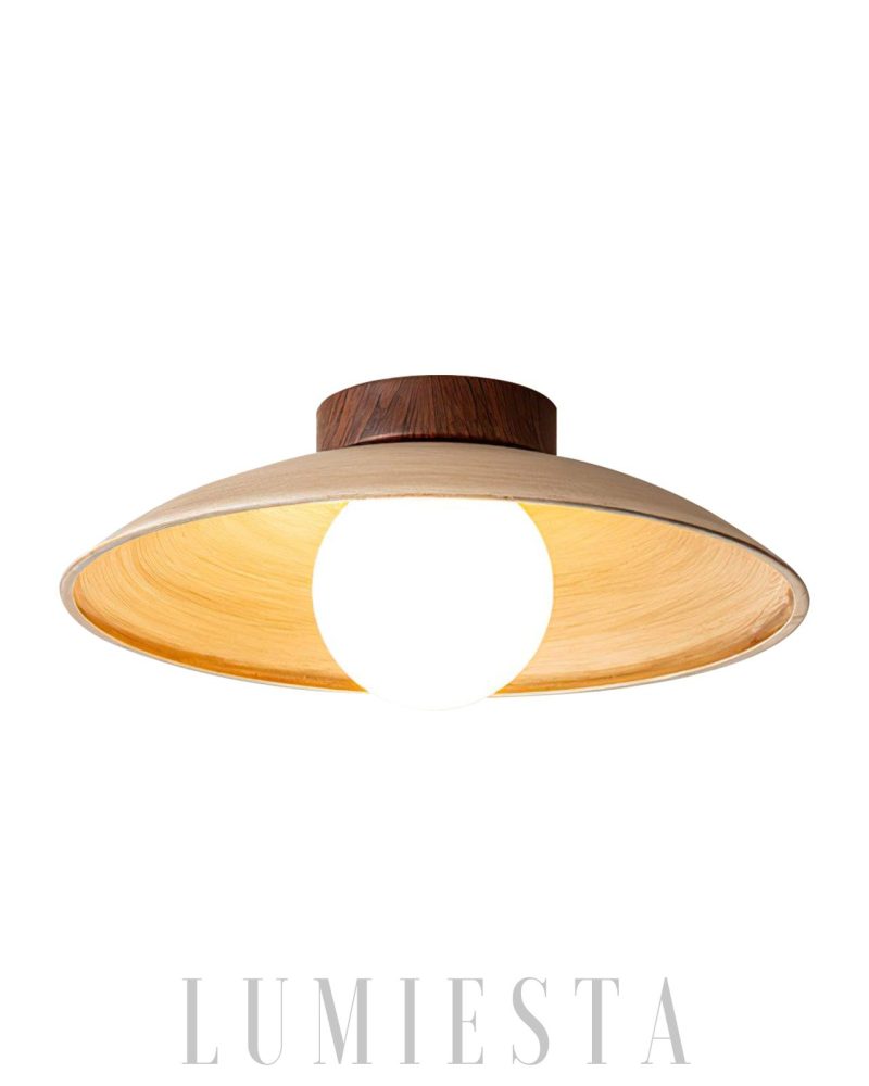 Lampa sufitowa vintage z drewna o średnicy 30 cm beżowa