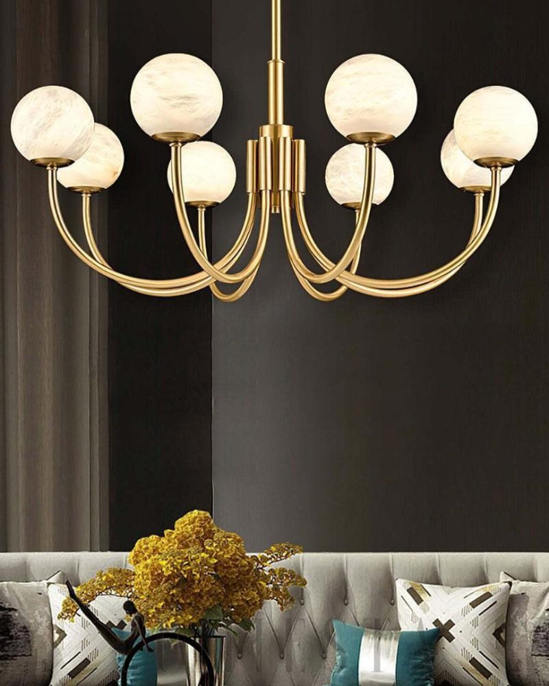 Lampa wisząca Alabaster Mosiądz w stylu nowoczesnym 65cm 80cm