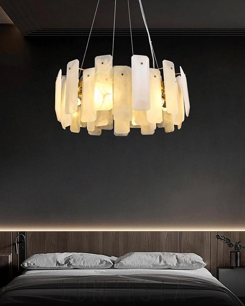 Noah - lampa wisząca okrągła w stylu alabastrowym