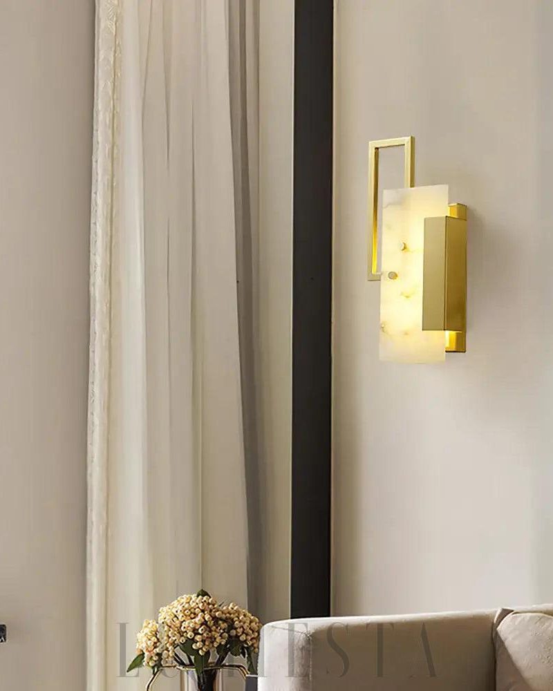 Lampa ścienna Mosiądz z alabastrem styl nowoczesny 30cm